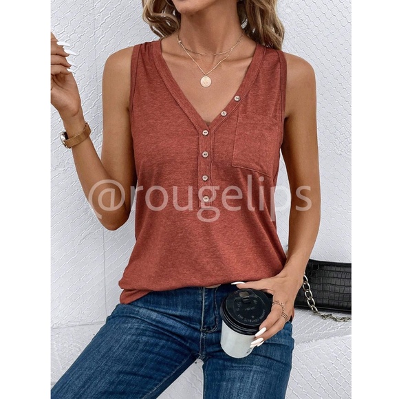 Redwood Casual Tank Top V-Neck Button Up Chest Pocket - Picture 5 of 7